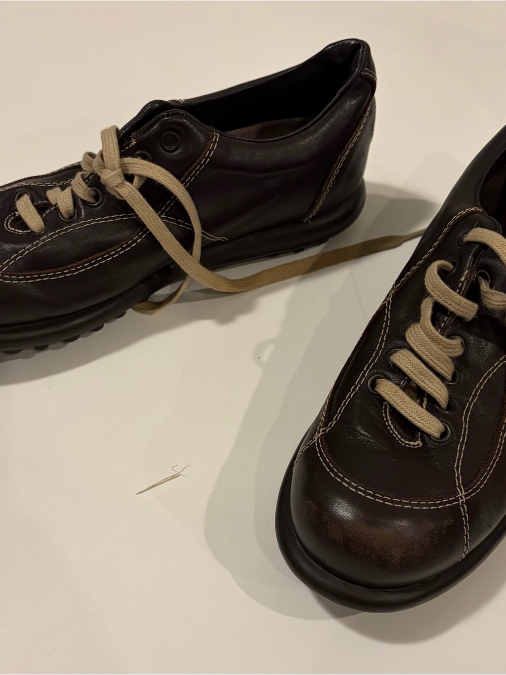 Camper Brown Leather Sneakers with Cream Laces - Picture 3 of 4